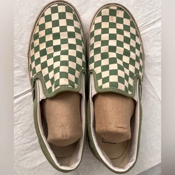 Vans Green and White Checkered slip ons - Picture 1 of 8